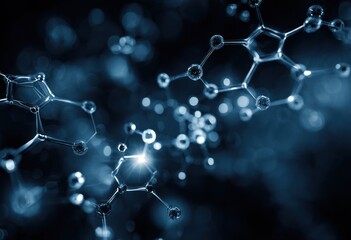 A captivating close-up view of intricate molecular structures, showcasing their complex network in a deep, moody blue tone.