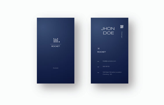 Elegant Navy Vertical Business Card with QR Code