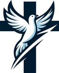 Christan cross clipart dove logo icon vector white background .