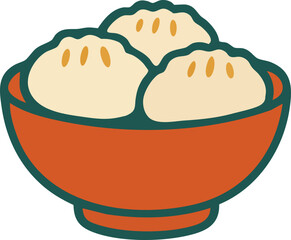 Cute Korean Dumpling in Red Bowl Illustration