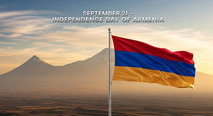 Armenia independence day celebration with flag and mountain landscape scenic view