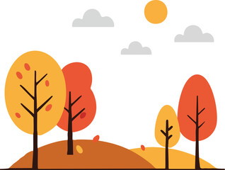 Autumn Landscape with Moon and Clouds Illustration