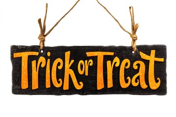 Rustic wooden trick or treat sign with orange letters for halloween