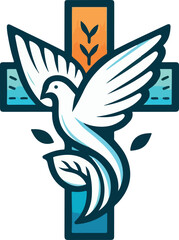 Christan cross clipart dove logo icon vector white background .