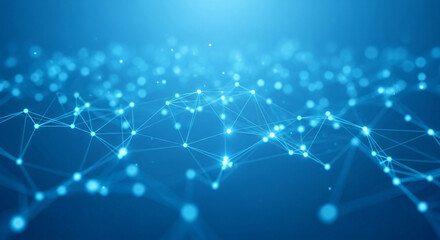 Fototapeta premium Abstract blue digital network connection background with dots and lines for technology concept use