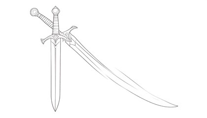 Two swords, one long and one short, crossed and positioned diagonally.  Simple line art