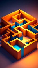 3D orange maze with blue passages