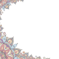 Decorative mandala pattern in pastel colors in the corner