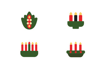 Four Kwanzaa Kinara Candle Holders with Red Yellow Candles vector 1