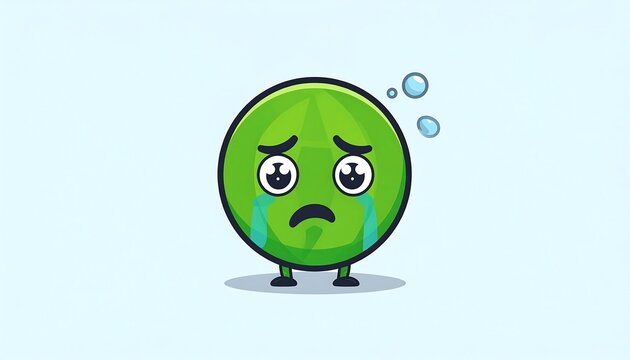 Sad green circle fruit character