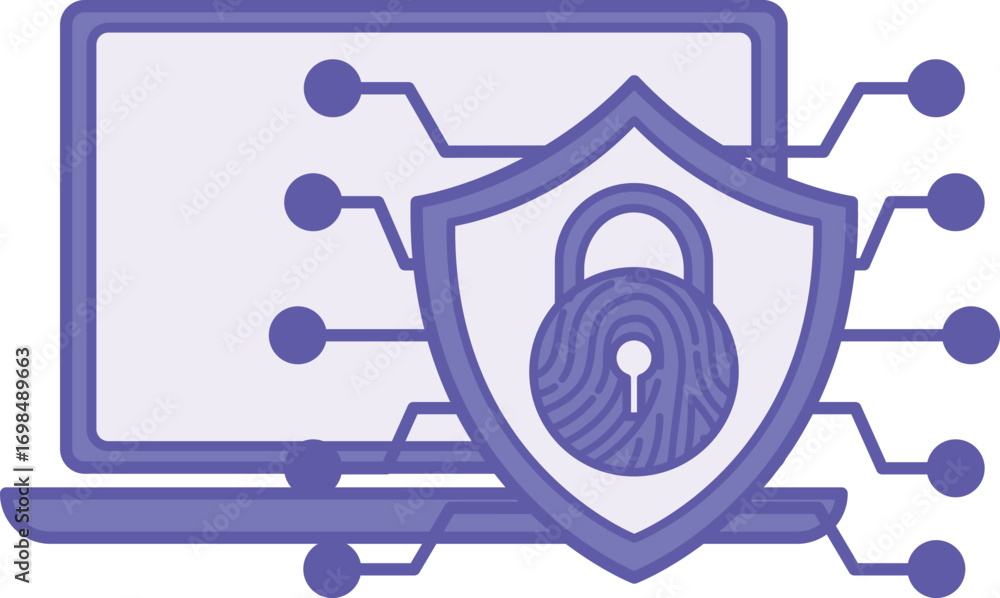 Poster colored cybersecurity icon. vector illustration. protect computer systems, networks, programs, and d