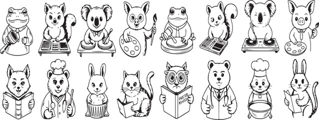 Fototapeta premium Engraving Style Vector Icons Whimsical Animal Professions – 40
