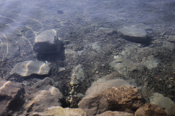 lago con piedras. agua borrosa