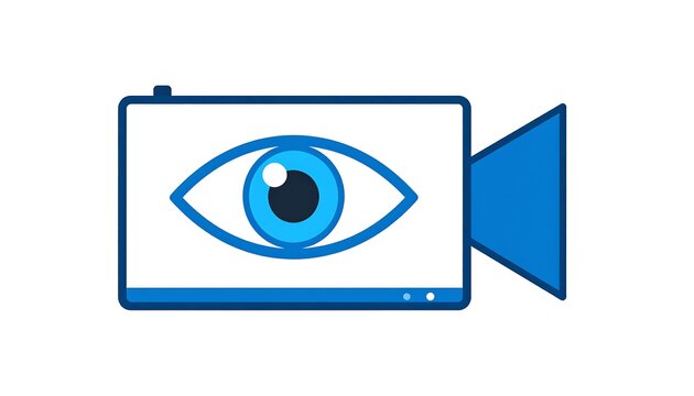Simple blue video camera icon with an eye