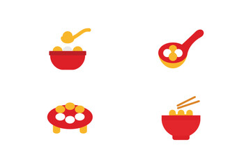 Four red yellow flat design icons food utensils drink meal