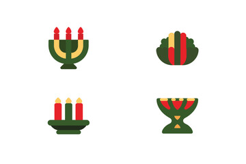Four stylized Kwanzaa kinara candle holders with red yellow green candles vector