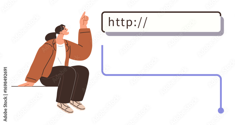 Aufkleber woman pointing towards a url bar with animated lines, reflecting online search, web navigation, and 