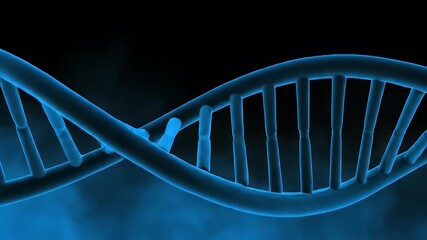 Futuristic DNA double helix structure spinning in abstract blue glowing mist, science and genetics - Powered by Adobe