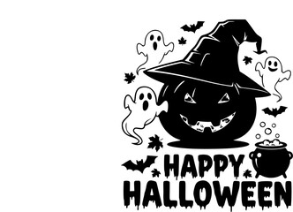 Fototapeta premium Funny Halloween Shirt Design SVG – Happy Halloween Vector with Pumpkin, Witch, Ghost, Spooky Elements and Humorous Halloween T-Shirt Quotes for Cricut and Silhouette Cutting Machines