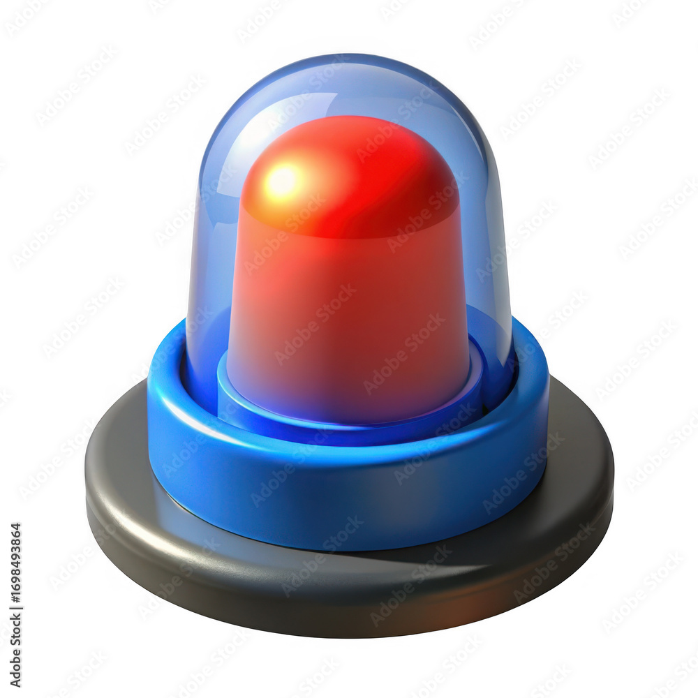 Fototapete realistic 3d rendering of a red flashing strobe light with blue base transparent background
