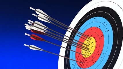 A vector graphic shows arrows in the bullseye of an archery target. This is an image of potential artwork for sale on Adobe Stock.