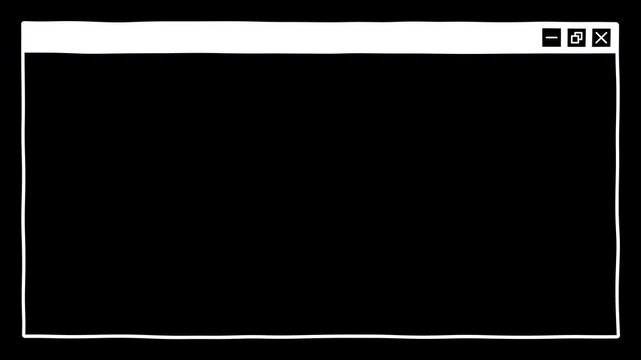 Application window scribble motion graphic with alpha channel. Program window frame animated on transparent background. Computer, desktop, title bar.