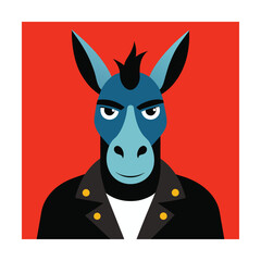 Anthropomorphic donkey wearing a black leather jacket
