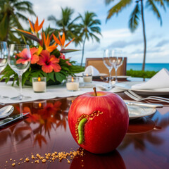 table setting at the tropical beach
