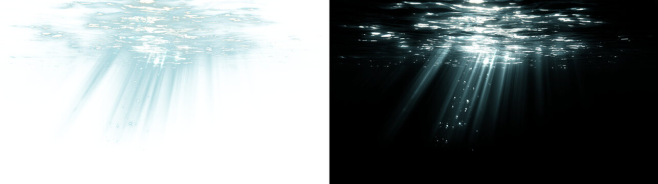 Realistic underwater sunlight beams with caustic light patterns. A serene water ripple and light ray overlay for spa, wellness, or clean background concepts
