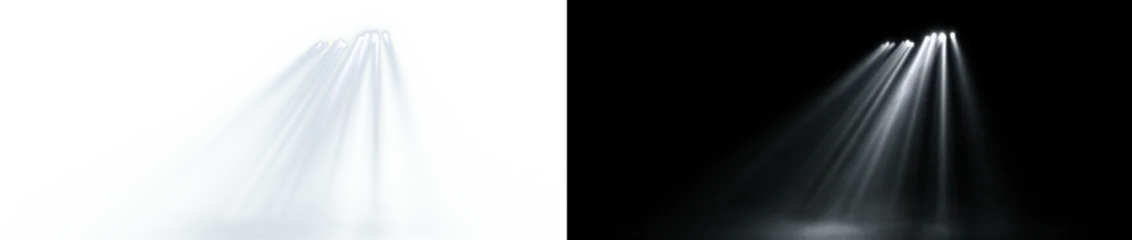 Fotobehang Licht & Schaduw Volumetric white light rays shining down. Cinematic god rays or divine spotlight effect isolated on a transparent background for spiritual or stage design.  © ellyson