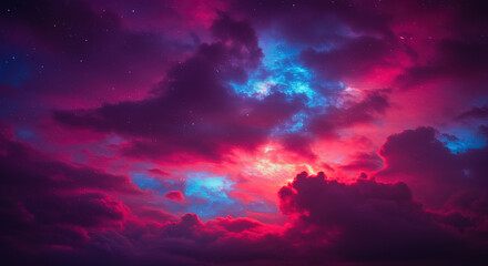 Naklejka premium Dramatic clouds starry night sky