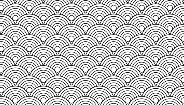 Seamless Japanese Seigaiha wave pattern vector, traditional oriental scallop ocean background design.
