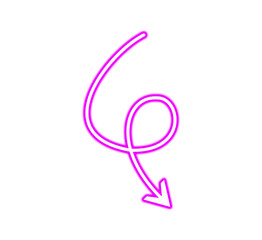 Obraz premium Curved Purple Neon Arrow Icon – Loop Direction Symbol for UI, Web, and Presentation Design