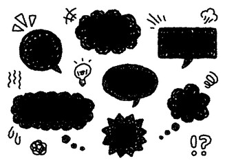 落書き風のふきだしセット。感情のアイコン。スタンプ、スケッチ風の吹き出し。