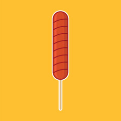 Grilled sausage. Bbq. Design elemen. Vector illustration in trendy flat style isolated on color background. Grilled sausage menu illustration.