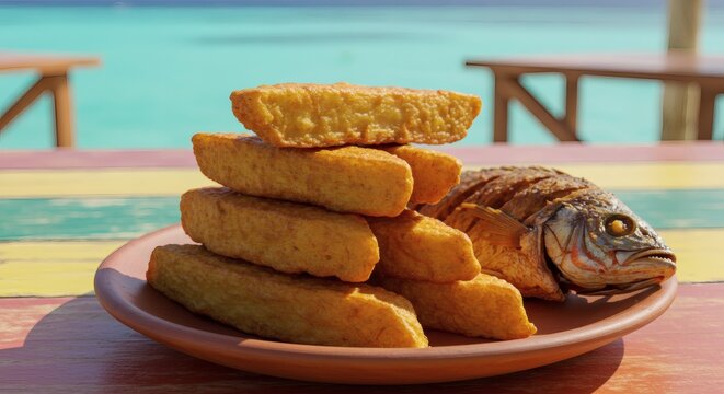 Authentic Fried Fish and Bammy Served at a Jamaican Beach Bar