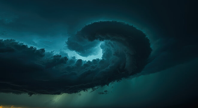 Dramatic storm clouds swirling dark sky