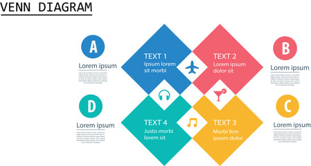 Venn diagram business infographic chart template 4 steps