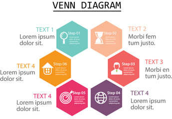Venn diagram business infographic circle chart template 6 steps