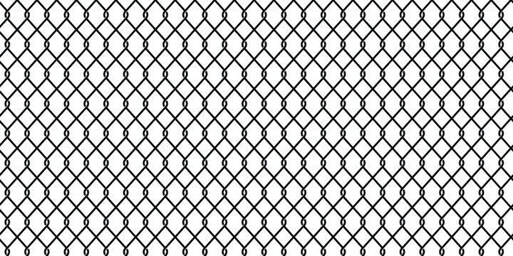 Seamless steel wire chain link fence vector pattern, realistic metal mesh background.