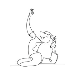 Continuous line of sporty man yoga pose relaxation exercise. Vector sketch drawing illustration editable stroke healthy sport concept