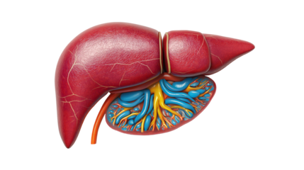 Anatomical liver and gallbladder illustration on transparent background