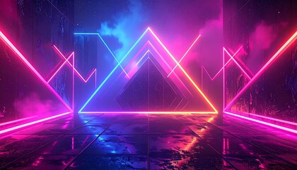 Neon triangles in a futuristic space (1)