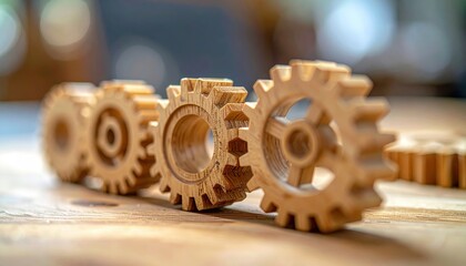 Wooden Gears on Wooden Surface