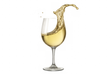 Splashing white wine in a glass with transparent background
