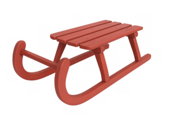 Red wooden sled on transparent background representing winter fun and christmas spirit