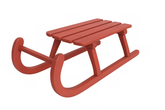 Red wooden sled on transparent background representing winter fun and christmas spirit