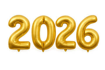 Golden balloons forming the number 2026 on transparent background