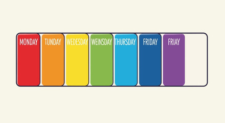 Rainbow colored weekly planner with days of the week labels.