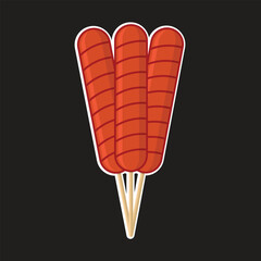 Grilled sausage. Bbq. Design elemen. Vector illustration in trendy flat style isolated on color background. Grilled sausage menu illustration.